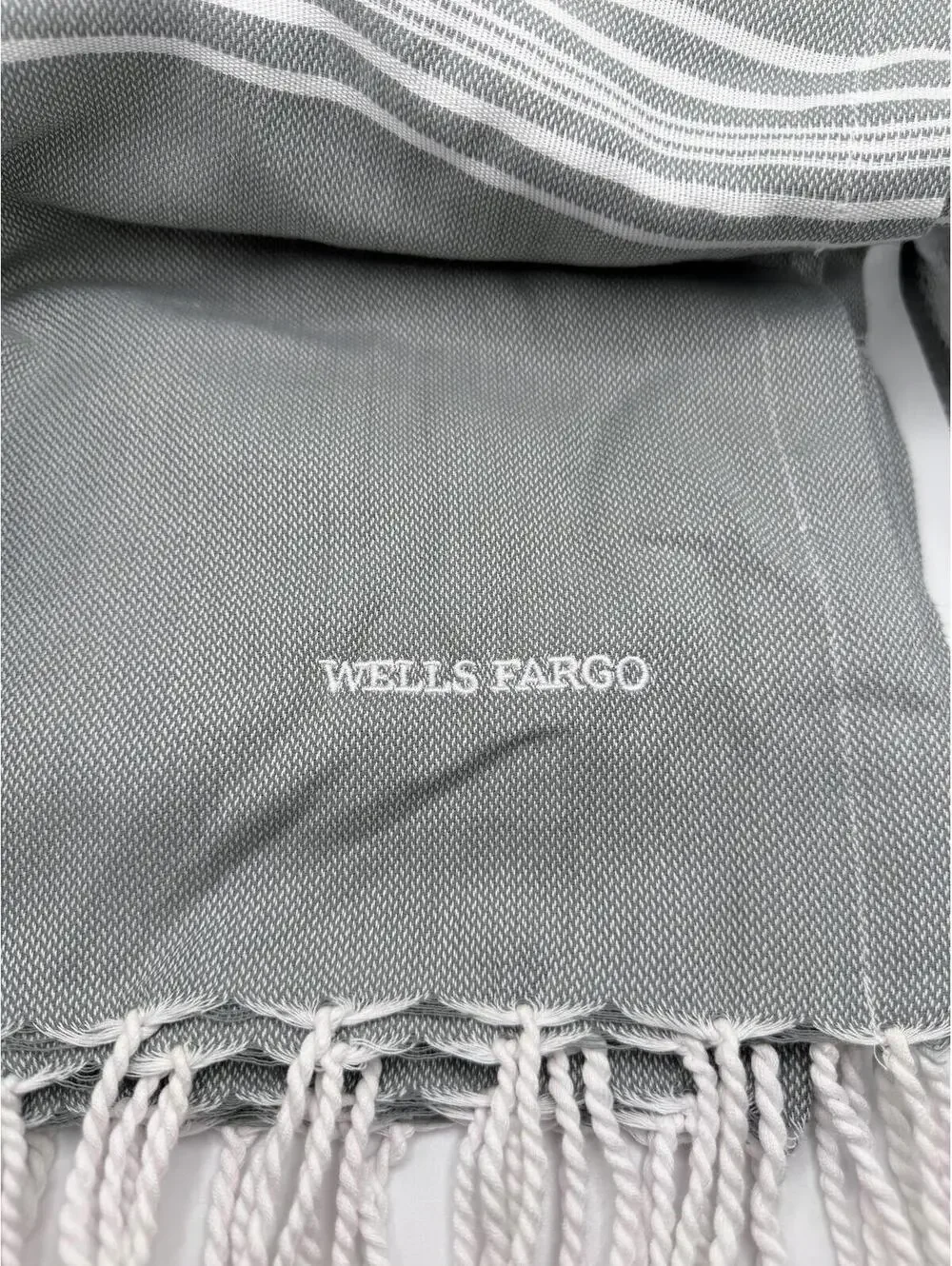 Port Authority Wells Fargo Gray Stripe Cotton Beach Towel Throw 70x38.5